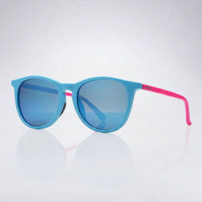 Trendy blue sunglasses with pink arms, stylish frames for everyday wear