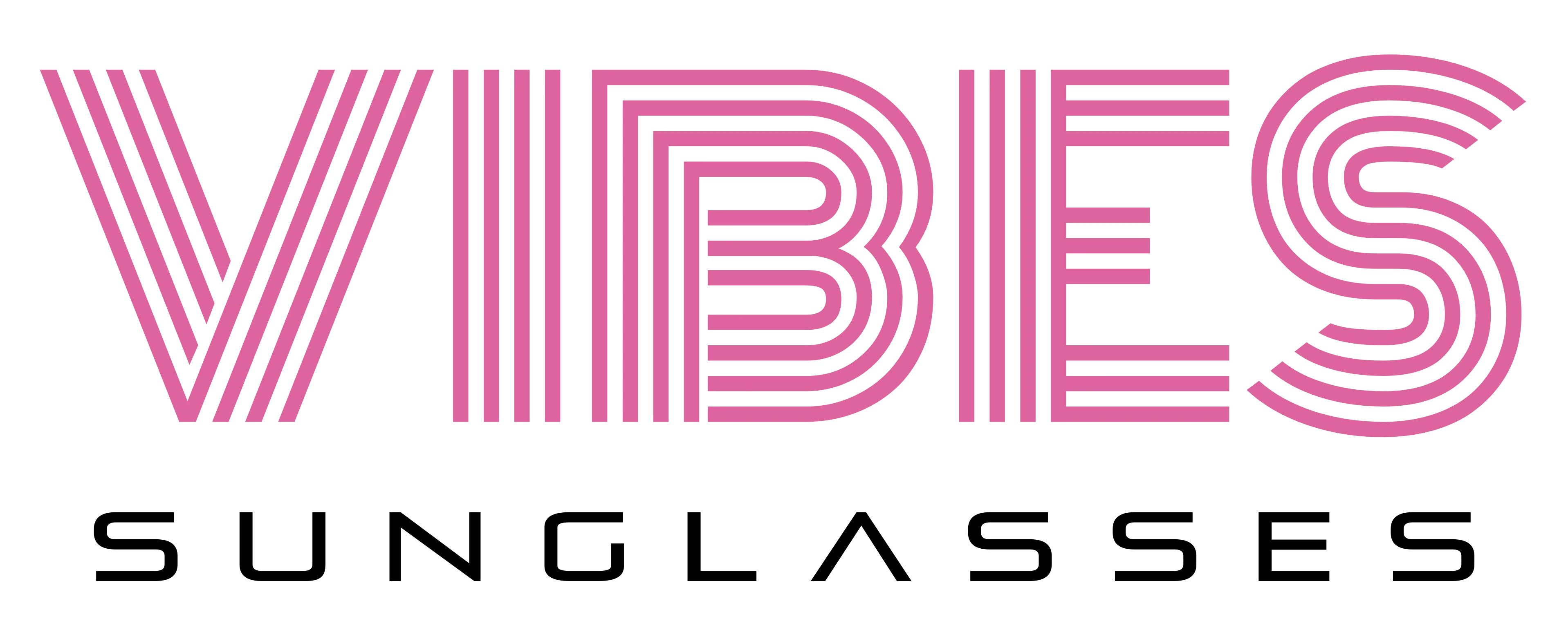 Logo of 'Vibes Sunglasses' with pink and black text on a white background