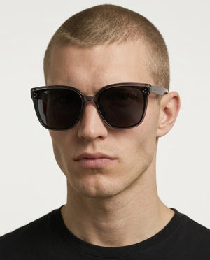 Vesper oversized square sunglasses in Black / Smoke Grey, black lens on smoke grey frame, worn by a man, front view