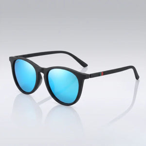Stylish black sunglasses with blue mirrored lenses for everyday wear