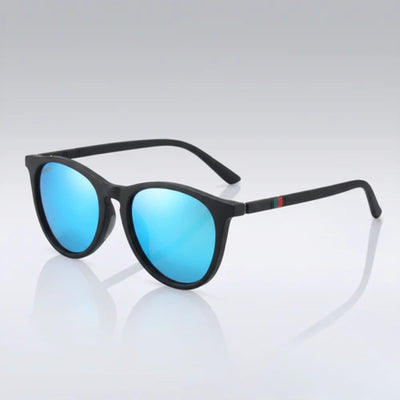 Stylish black sunglasses with blue mirrored lenses for everyday wear