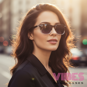 Stylish woman wearing trendy sunglasses in urban setting, perfect for everyday fashion