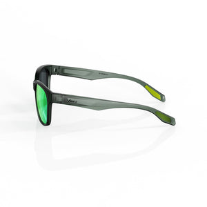 Delta 9 oversized round sunglasses in Green / Smoke Grey, green lens on smoke grey frame, side view