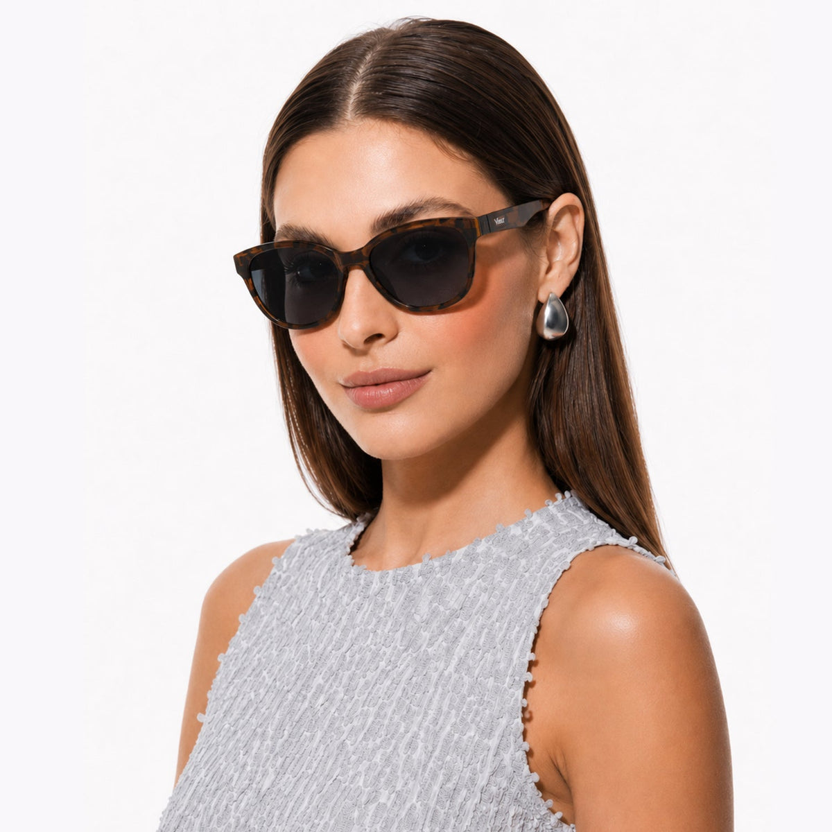 Delta 9 oversized round sunglasses in Black / Tortoise, black lens on tortoise frame, worn, side view
