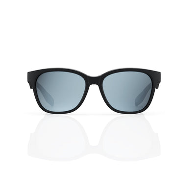 Delta 9 oversized round sunglasses in Grey / Black, grey lens on black frame, front view