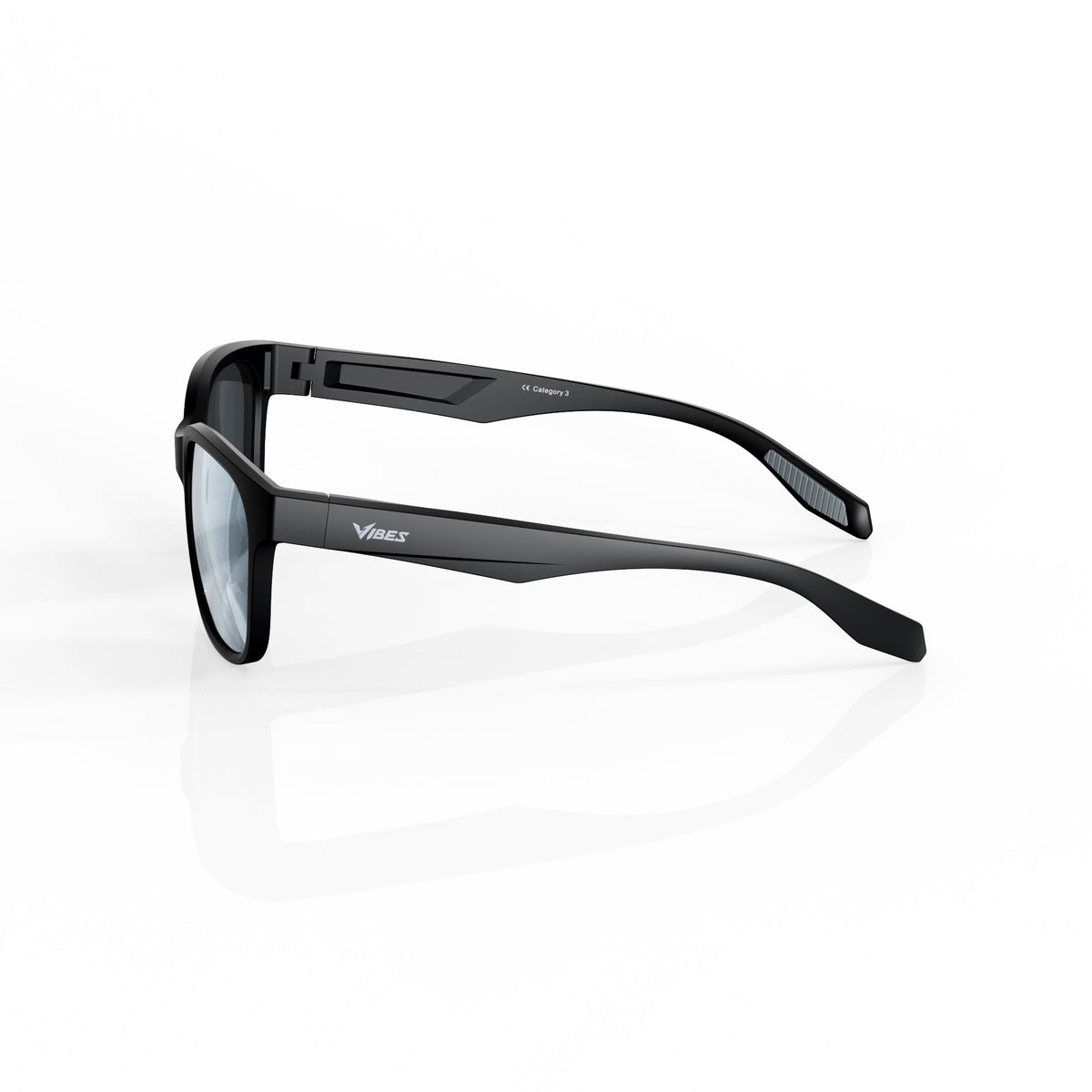 Delta 9 oversized round sunglasses in Grey / Black, grey lens on black frame, side view