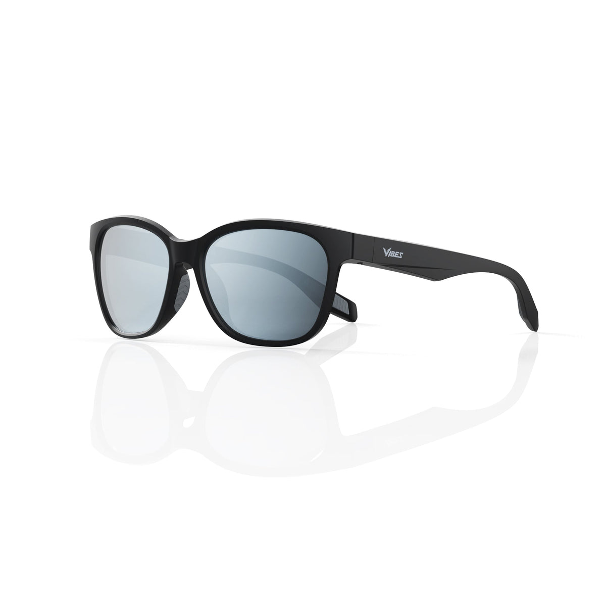 Delta 9 oversized round sunglasses in Grey / Black, grey lens on black frame, three-quarter view