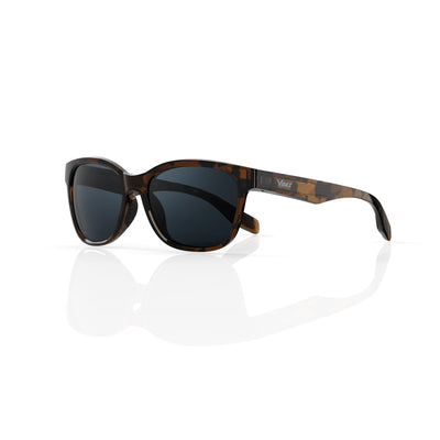 Delta 9 oversized round sunglasses in Black / Tortoise, black lens on tortoise frame, three-quarter view