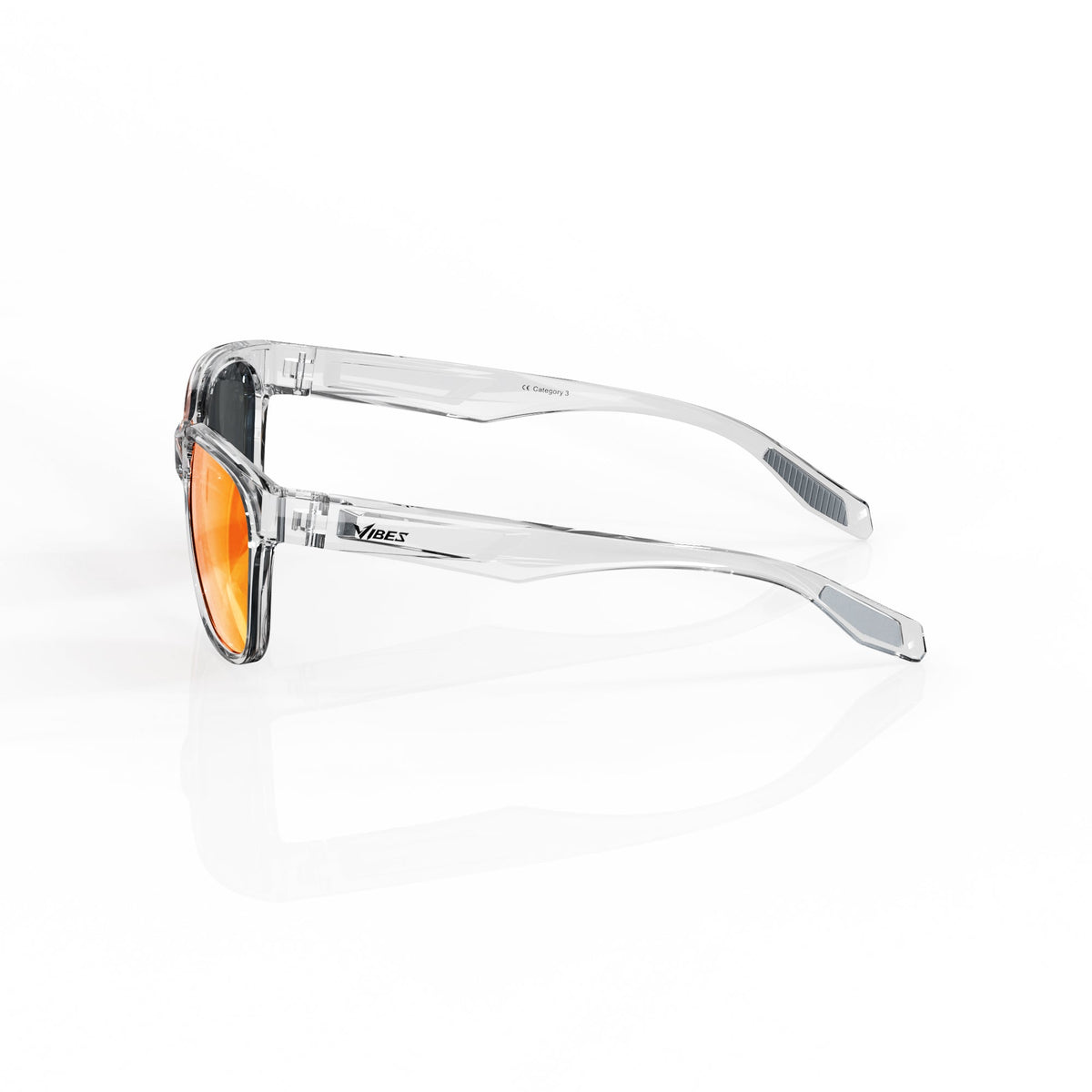 Delta 9 oversized round sunglasses in Orange / Clear, orange lens on clear frame, side view