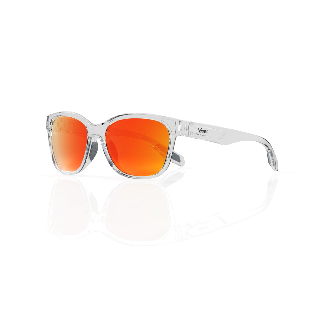 Delta 9 oversized round sunglasses in Orange / Clear, orange lens on clear frame, three-quarter view
