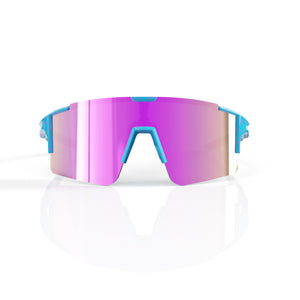 Dial Up sport shield sunglasses in Purple / White, purple lens on white frame, front view