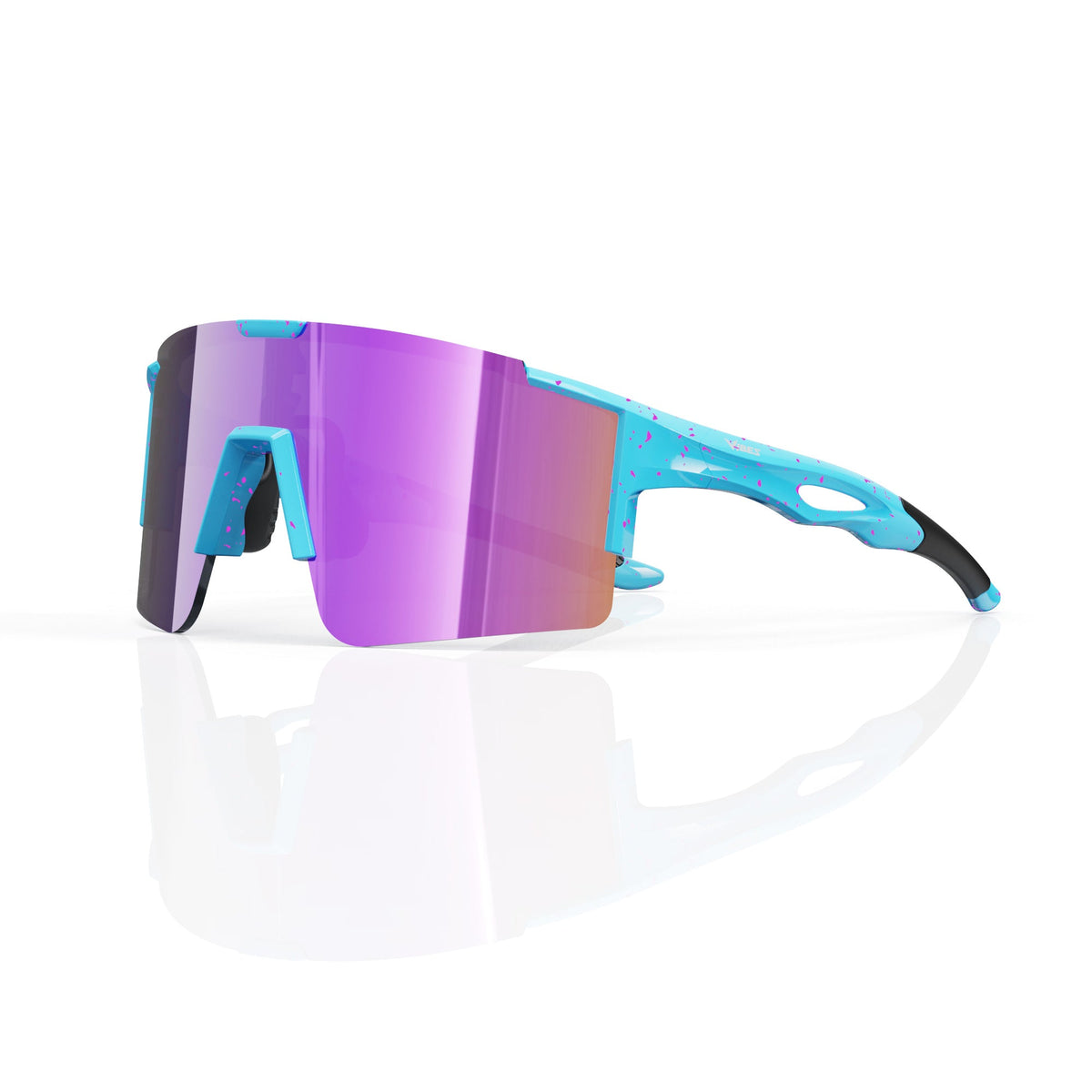 Dial Up sport shield sunglasses in Purple / White, purple lens on white frame, three-quarter view