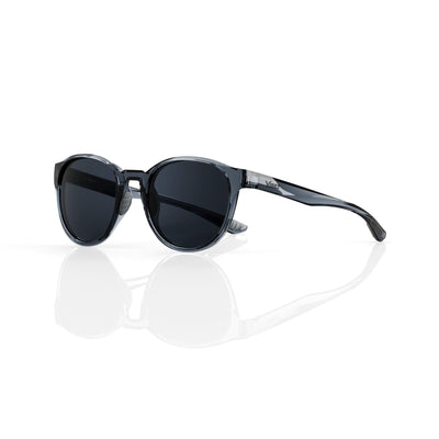 Hollis retro round sunglasses in Grey / Clear Grey, grey lens on clear grey frame, three-quarter view