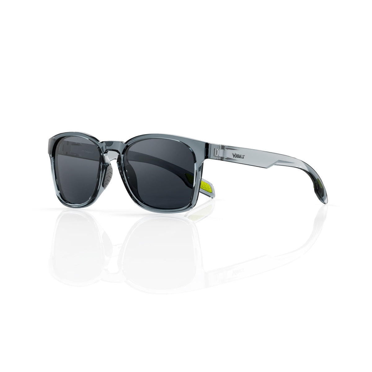 Loft square sunglasses in Black / Black, black lens on black frame, three-quarter view