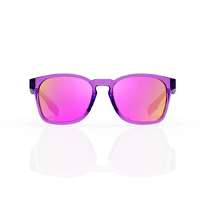 Loft square sunglasses in Pink / Clear Pink, pink lens on clear pink frame, front view
