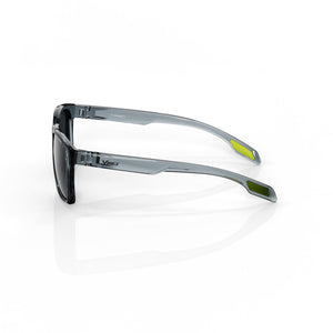 Loft square sunglasses in Black / Black, black lens on black frame, side view