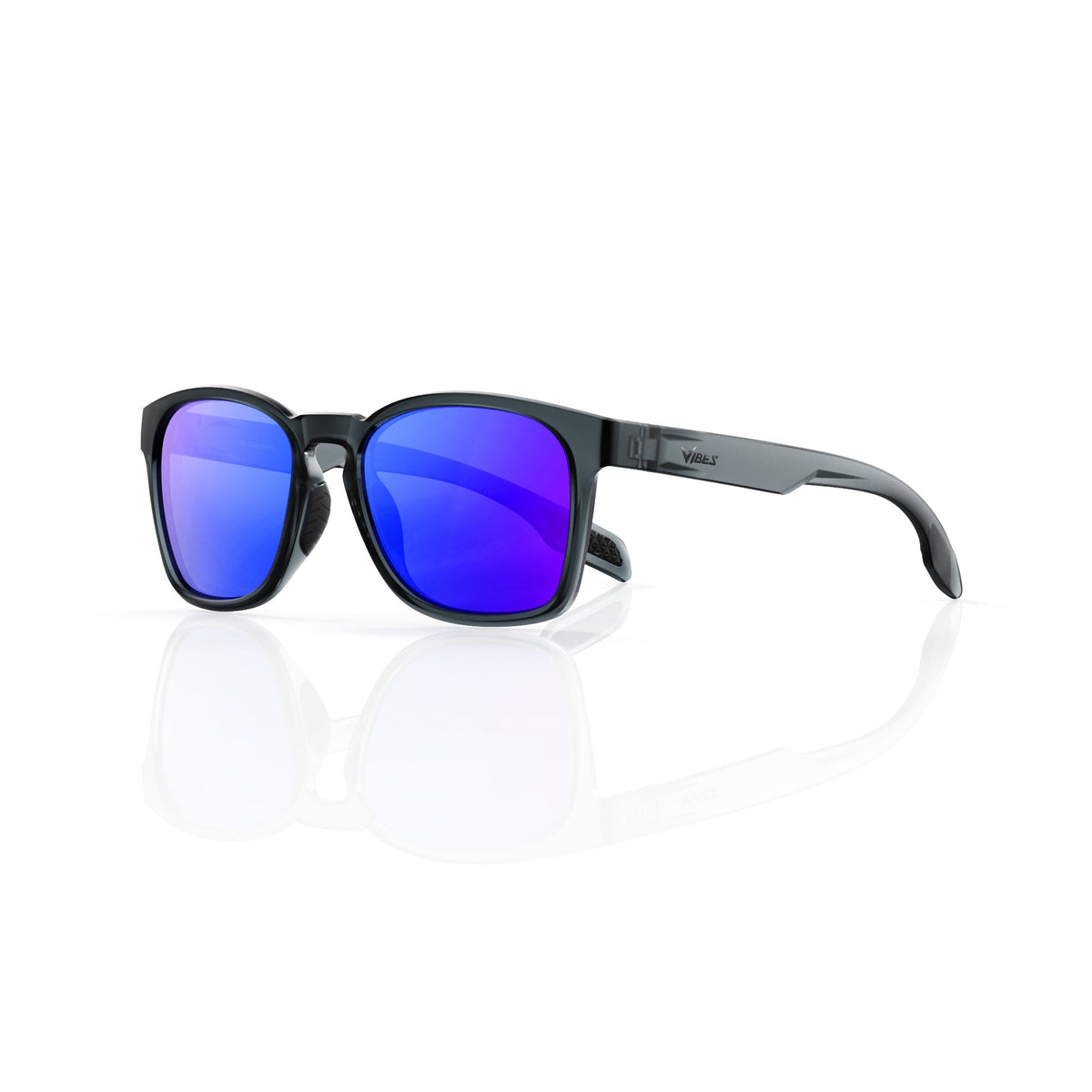 Loft square sunglasses in Purple / Black, purple lens on black frame, three-quarter view
