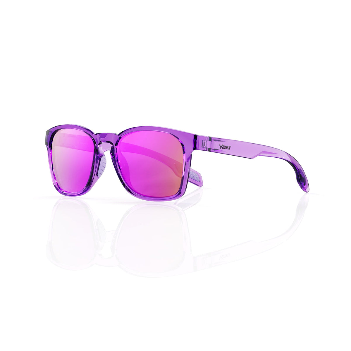 Loft square sunglasses in Pink / Clear Pink, pink lens on clear pink frame, three-quarter view