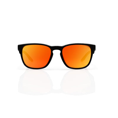Marlow square sunglasses in Orange / Black, orange lens on black frame, front view
