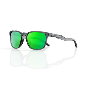 Marlow square sunglasses in Green / Smoke Grey, green lens on smoke grey frame, three-quarter view