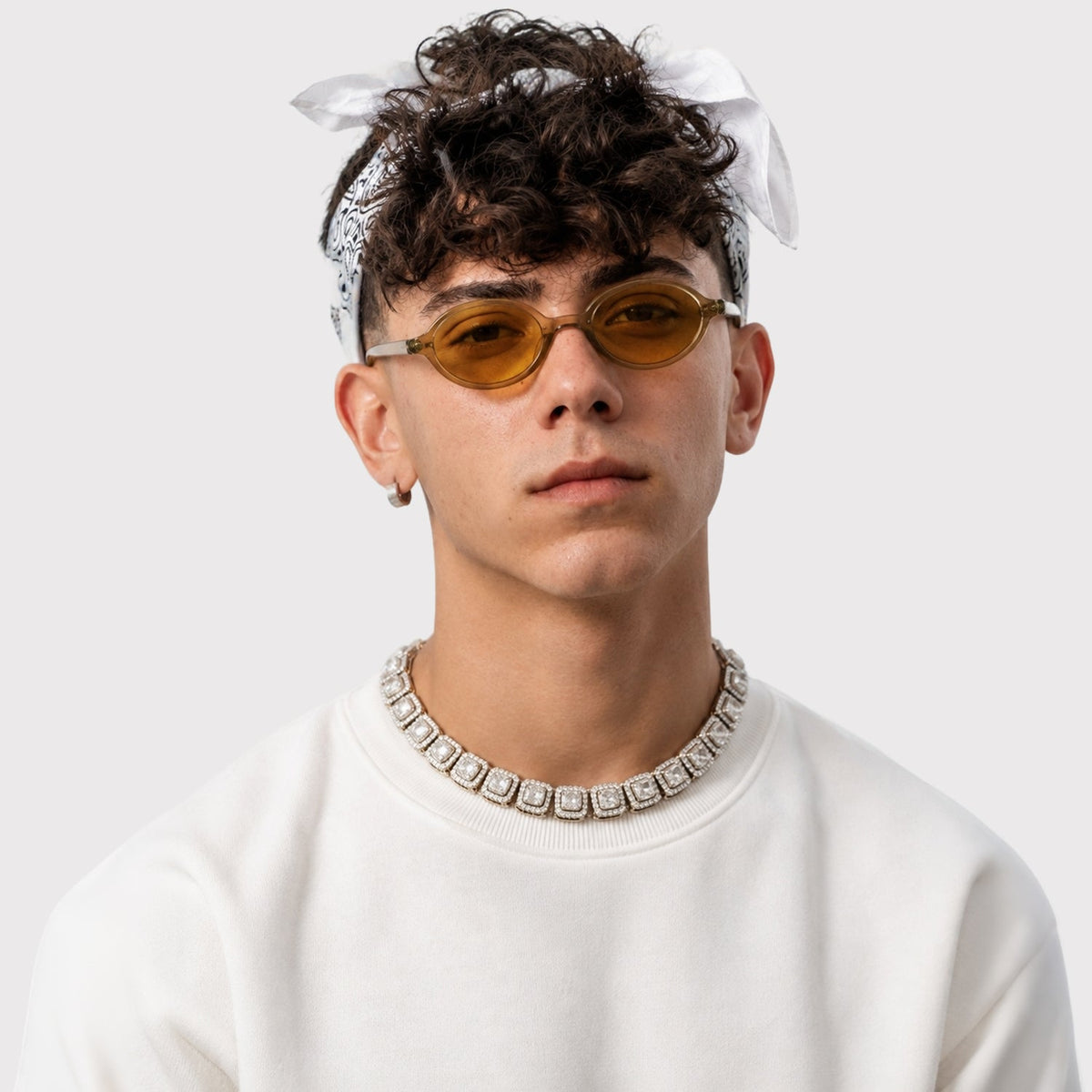 Mojave slim oval metal sunglasses in Gold / Gold, gold lens on gold frame, front view