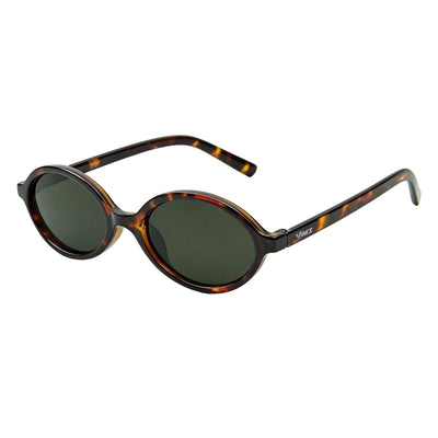 Mojave slim oval metal sunglasses in Green / Tortoise, green lens on tortoise frame, three-quarter view