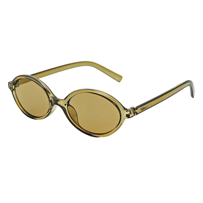 Mojave slim oval metal sunglasses in Gold / Gold, gold lens on gold frame, three-quarter view
