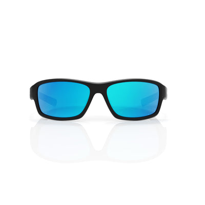 Nova sport wrap sunglasses in Blue / Black, blue lens on black frame, front view