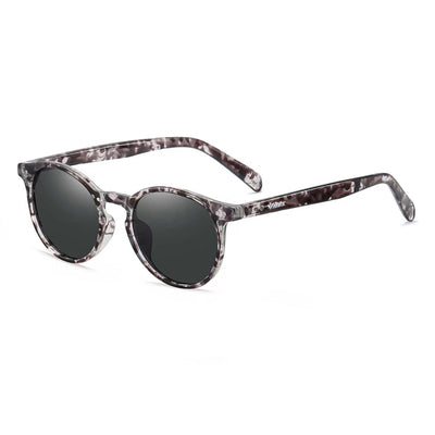 Onyx round retro sunglasses in Black / White Tortoise, black lens on white tortoise frame, three-quarter view