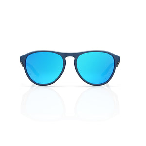 Orbit rounded aviator sunglasses in Blue / Blue, blue lens on blue frame, front view