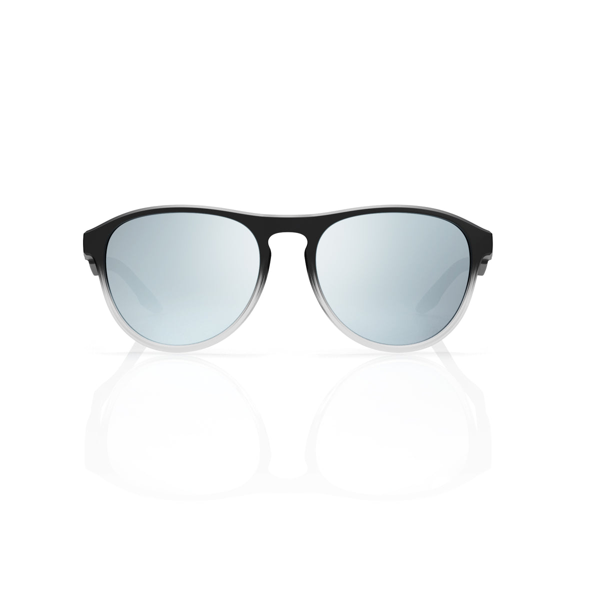 Orbit rounded aviator sunglasses in Silver / Black, silver lens on black frame, front view