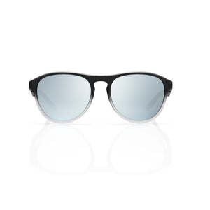 Orbit rounded aviator sunglasses in Silver / Black, silver lens on black frame, front view