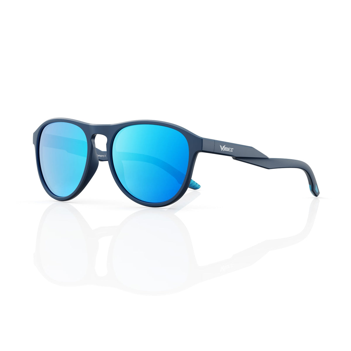 Orbit rounded aviator sunglasses in Blue / Blue, blue lens on blue frame, three-quarter view