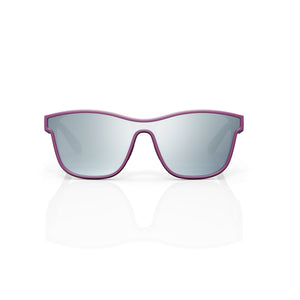 Radar performance wrap sunglasses in Silver / Purple, silver lens on purple frame, front view