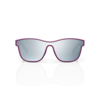Radar performance wrap sunglasses in Silver / Purple, silver lens on purple frame, front view