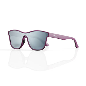 Radar performance wrap sunglasses in Silver / Purple, silver lens on purple frame, three-quarter view