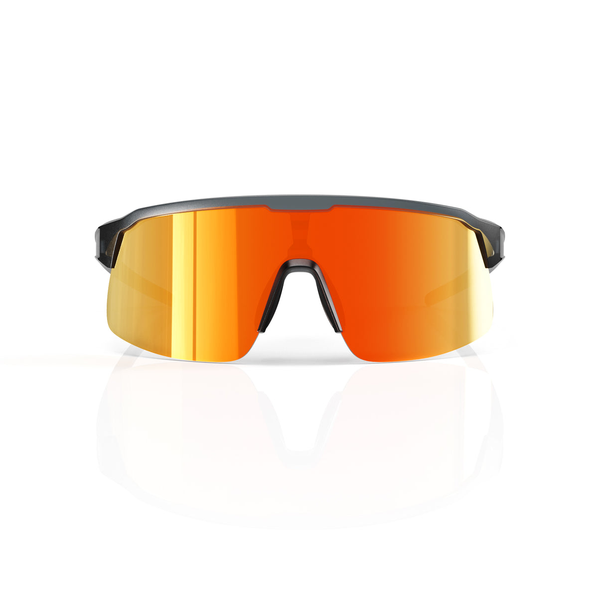 Rialto one-piece shield sunglasses in Orange / Black, orange lens on black frame, front view