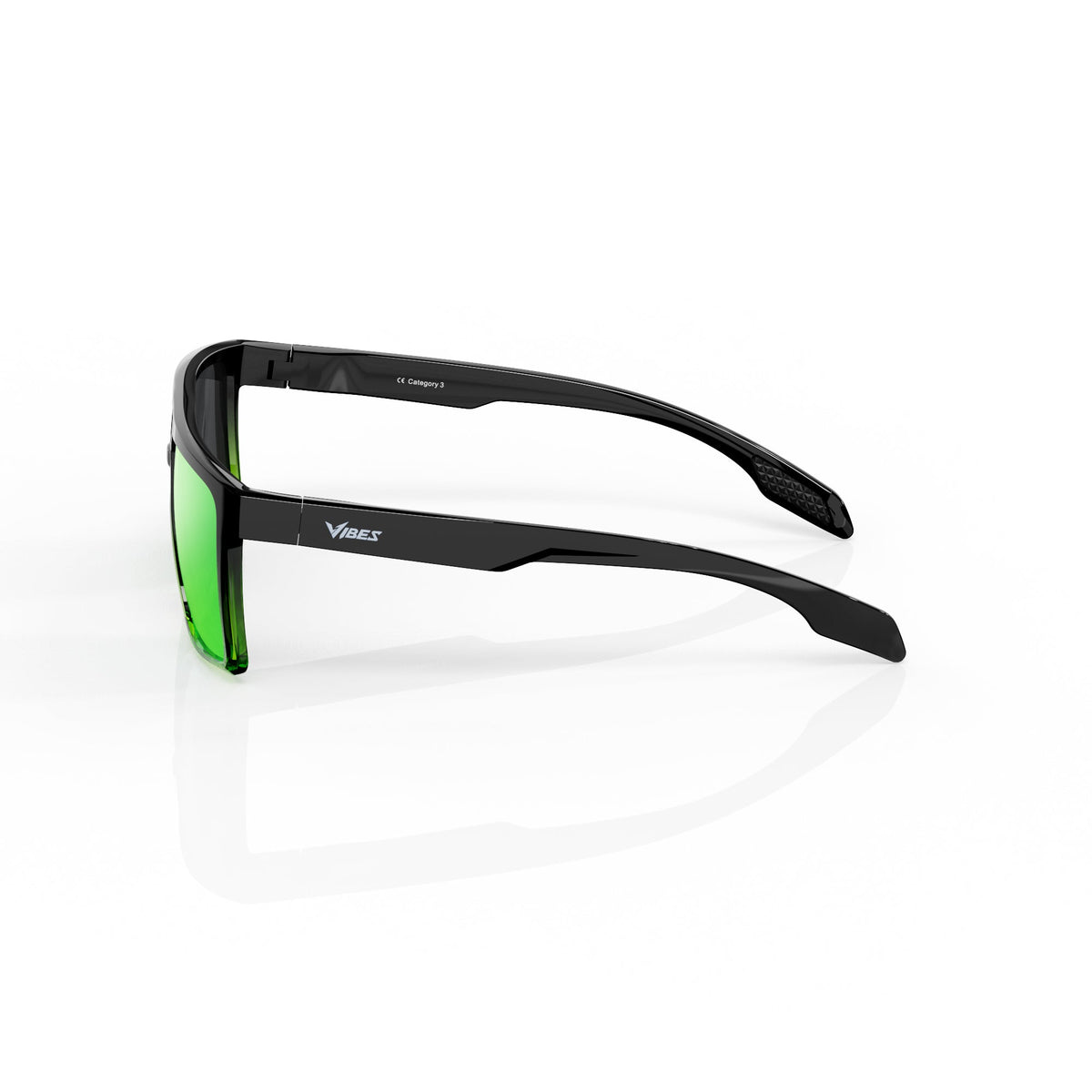Sasha flat-top square sunglasses in Green / Black, green lens on black frame, side view