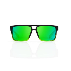 Sasha flat-top square sunglasses in Green / Black, green lens on black frame, front view