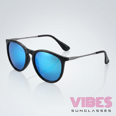 Stylish black sunglasses with blue mirrored lenses for everyday wear