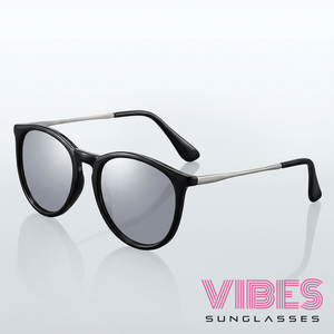 Stylish black-framed sunglasses with silver mirrored lenses for everyday fashion wear