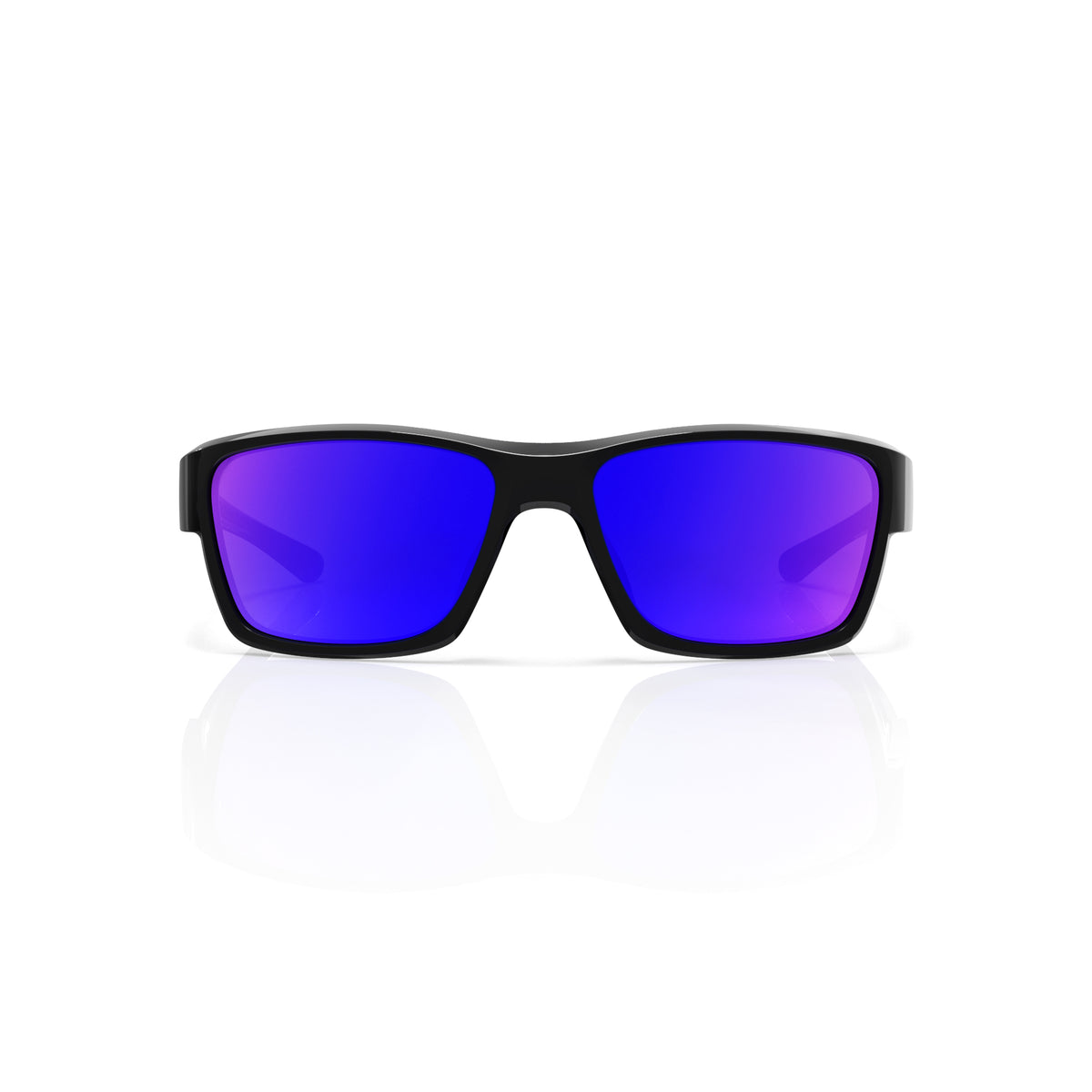 Specter slim wrap sunglasses in Purple / Black, purple lens on black frame, front view