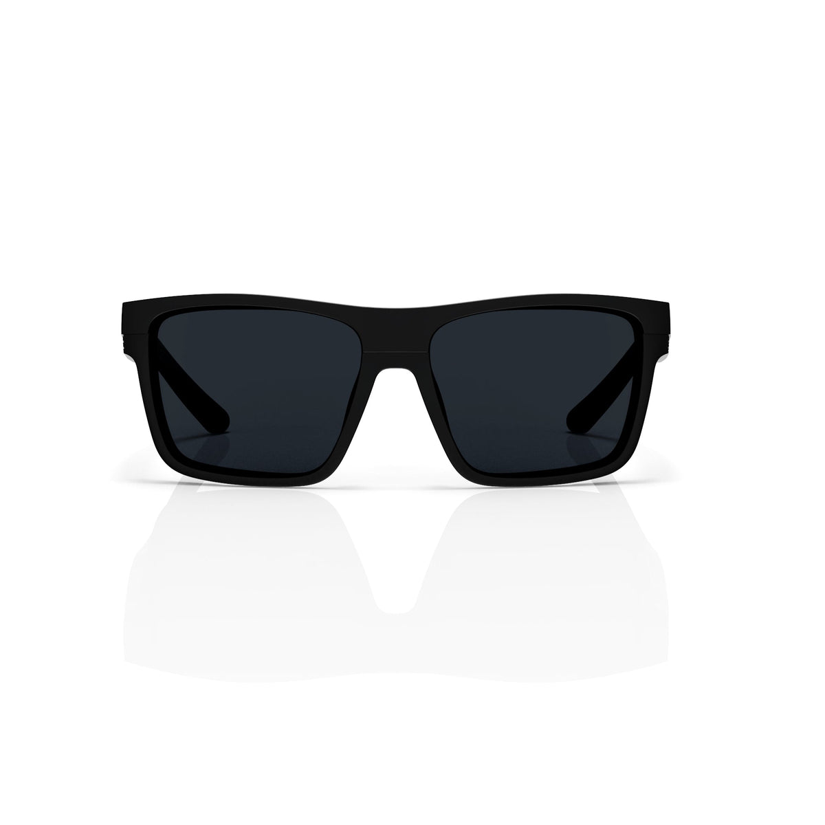 Theo bold wrap sunglasses in Black / Black, black lens on black frame, front view