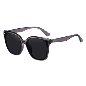 Vesper oversized square sunglasses in Black / Smoke Grey, black lens on smoke grey frame, three-quarter view