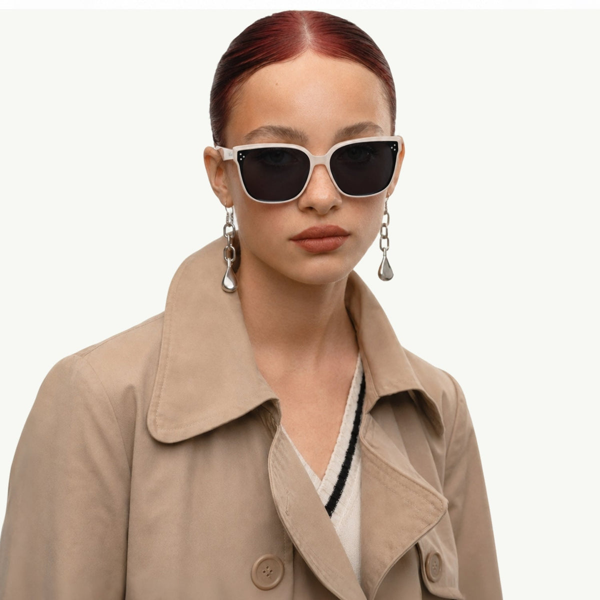 Vesper oversized square sunglasses in Black / Cream, black lens on cream frame, front view