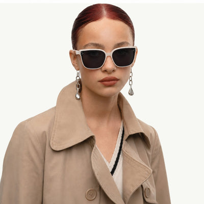 Vesper oversized square sunglasses in Black / Cream, black lens on cream frame, front view