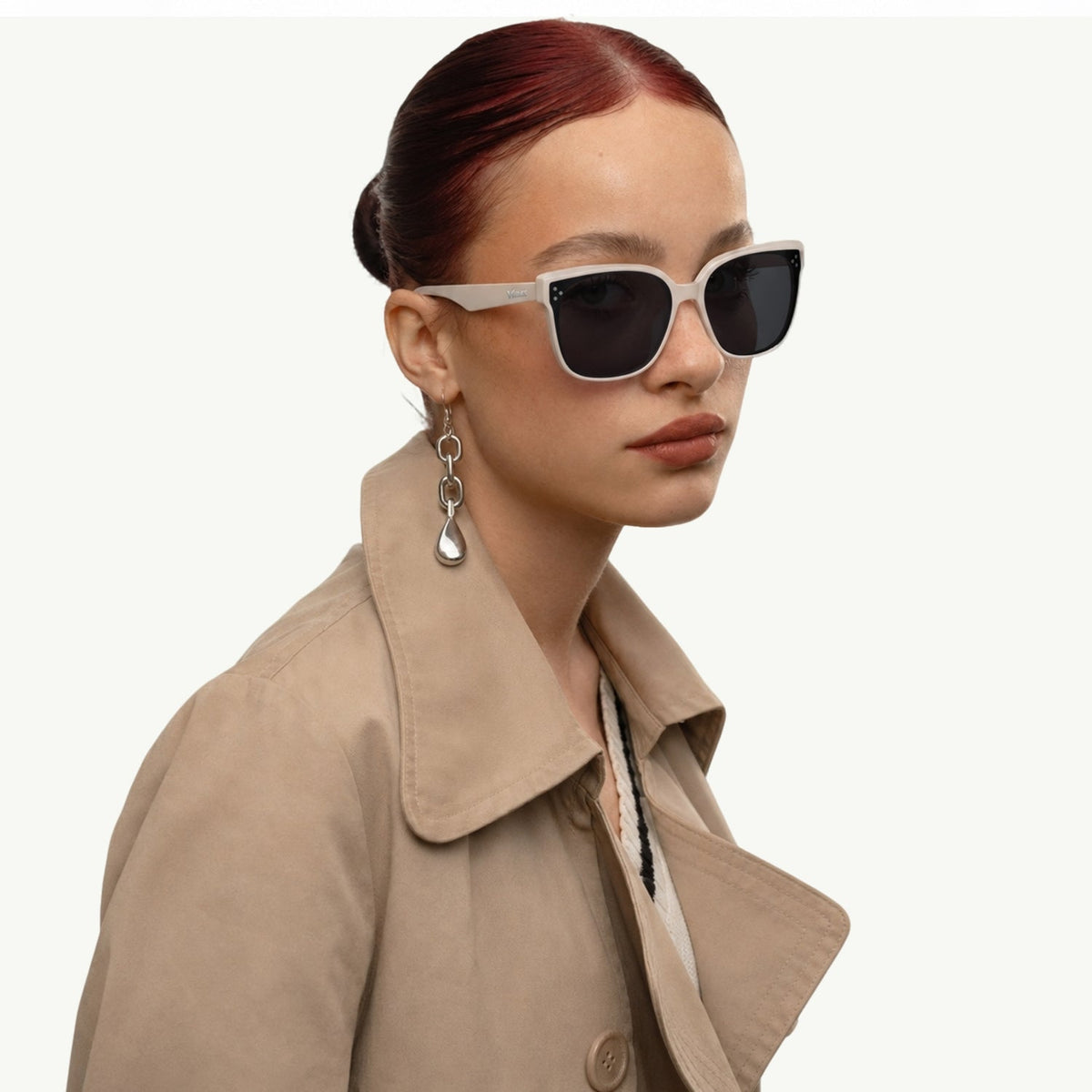 Vesper oversized square sunglasses in Black / Cream, black lens on cream frame, side view