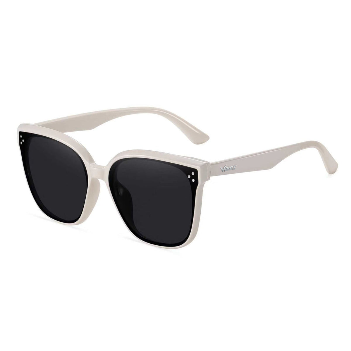 Vesper oversized square sunglasses in Black / Cream, black lens on cream frame, three-quarter view