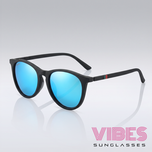 Stylish black sunglasses with blue mirrored lenses for trendy everyday wear