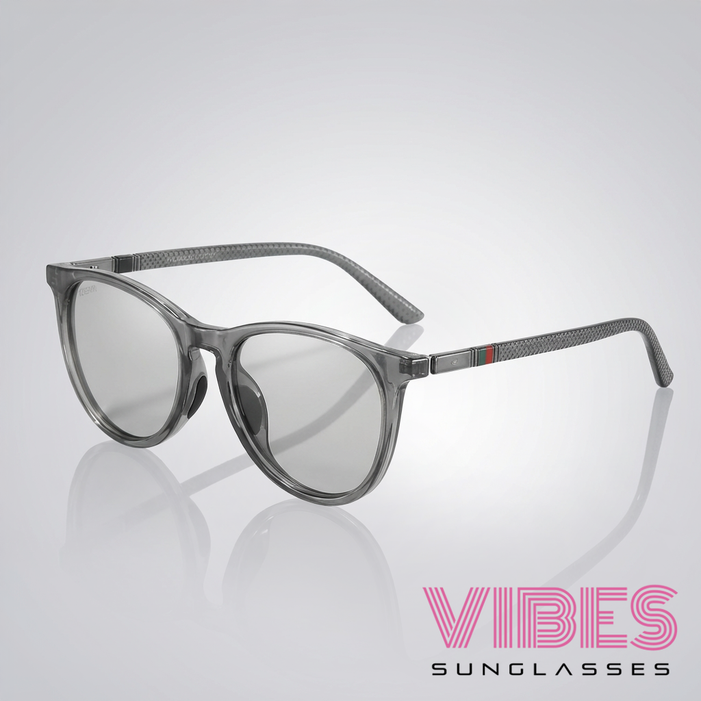 Stylish gray round sunglasses with reflective lenses and textured arms for modern fashion
